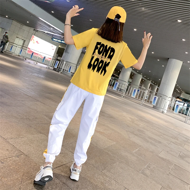 

Summer Ice Silk Jazz Dance Fitn Casual Sportswear Set Women's Faionable Leisure Dance Exercise Cotton round Ne ort S...