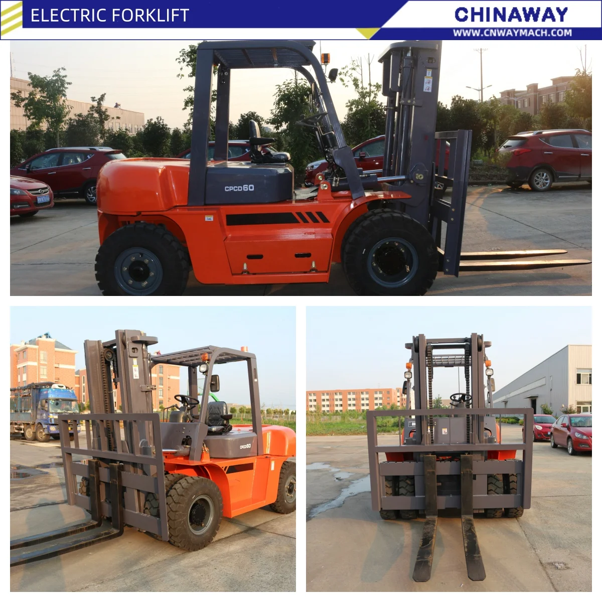 رافعات شوكية كهربائية 5t، 6t، 8t مع بطاريات ليثيوم ومشابك متعددة الوظائف للمستودعات