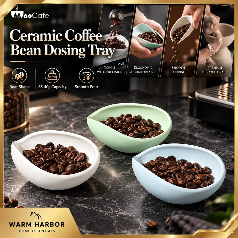 Ceramic Coffee Bean Dosing Tray Boat Shape Weighing Dish Measuring Cup Anti Scatter Bean Catcher For Espresso Pour Over Barista