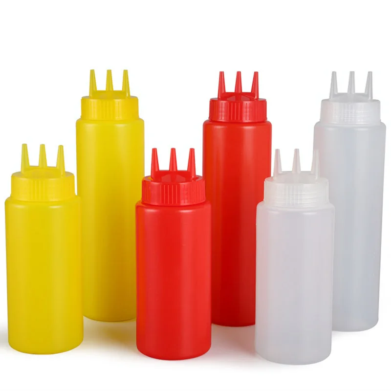 360/480/720ml 3 Hole Squeeze Bottle Plastic Vinegar Squeeze Condiment Dispenser Sauces Container Tomato Sauce Mustard Bottle