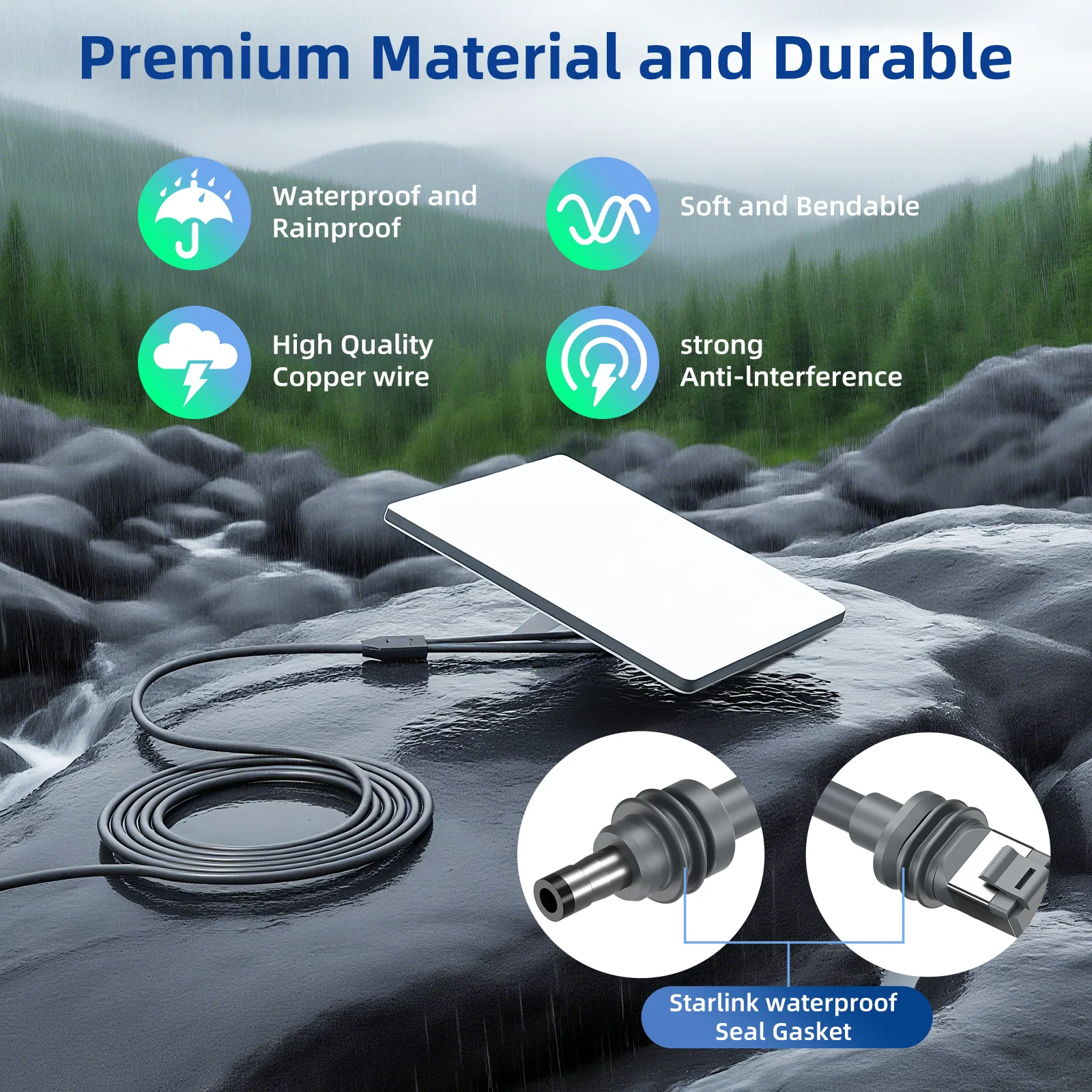 2 In 2 Ethernet Connection Cable DC/USB C Fast Charging 5M For Starlink Mini Data Transmission Car Electronics Accessories