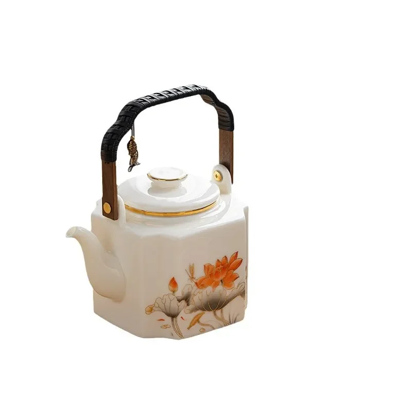 

Suet jade porcelain teapot large-capacity household lifting beam tea kettle tea-making office liner teapot single pot