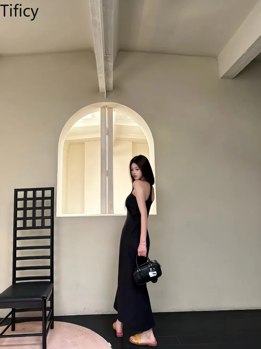 High Street Dark Ro Cotton Tanks Black Dress Summer Fashion Y2k Women's Knitted Slim One Piece Tank Top Long Dresses