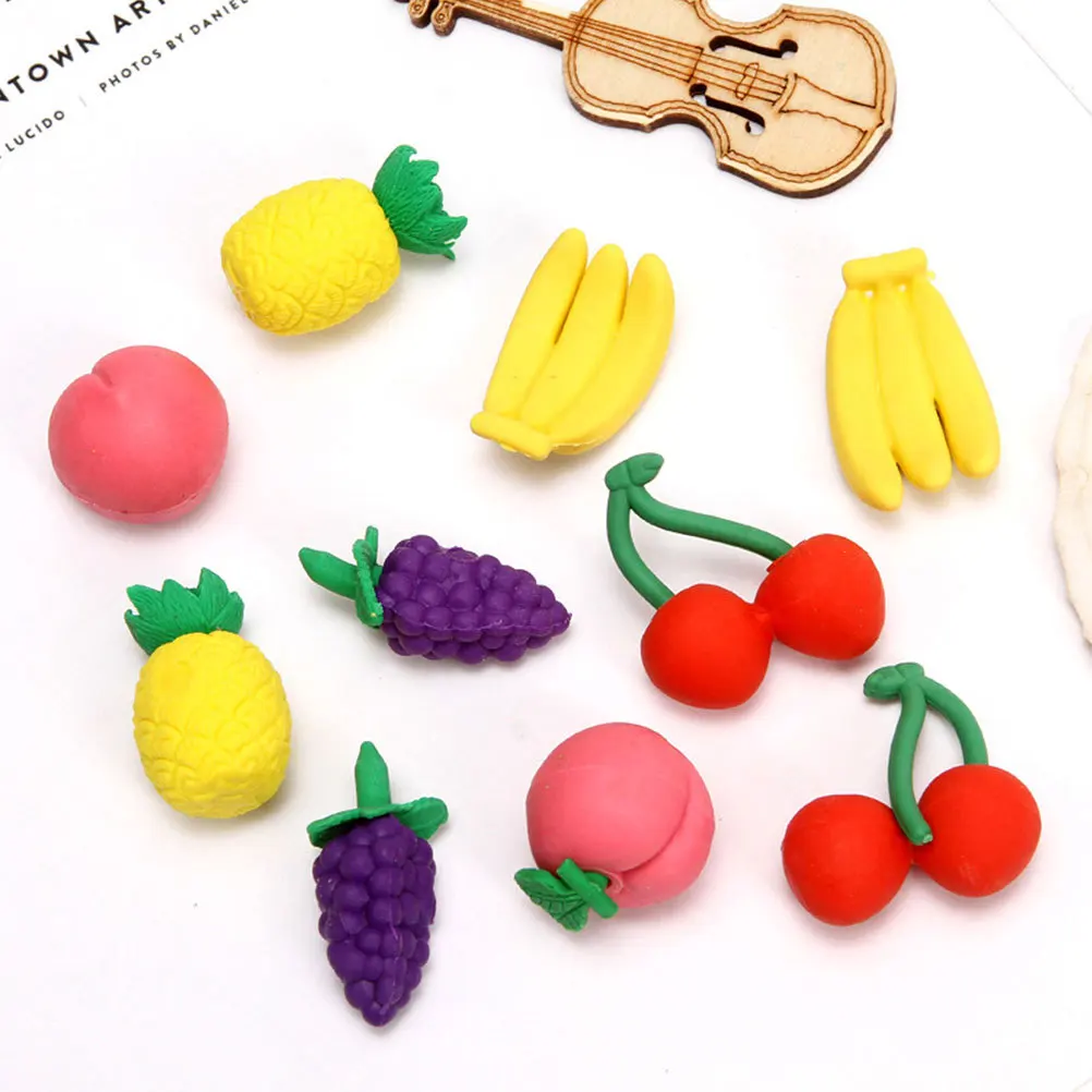 

100 Pcs Cute Erasers for School Painting Fruit TPR Creative Classroom Supplies