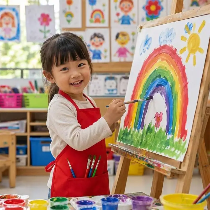 Children's Fabric Aprons With Pockets Colorful Kitchen Classroom Child Painting Cooking Non-woven Fabric Toddler Clean Apron