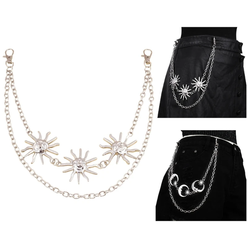 Durablity Teens Jeans Corrente Dupla Camada Pingente Forma Lua para Calças