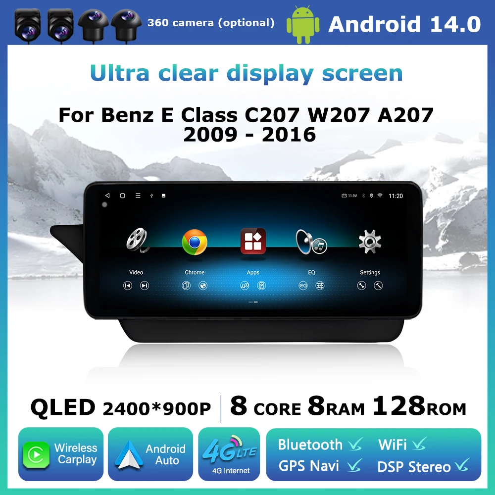 

Android 14 for Mercedes Benz E Class C207 W207 A207 2009 - 2016 Car Stereo Radio Multimedia Display Wireless Carplay GPS WiFi BT