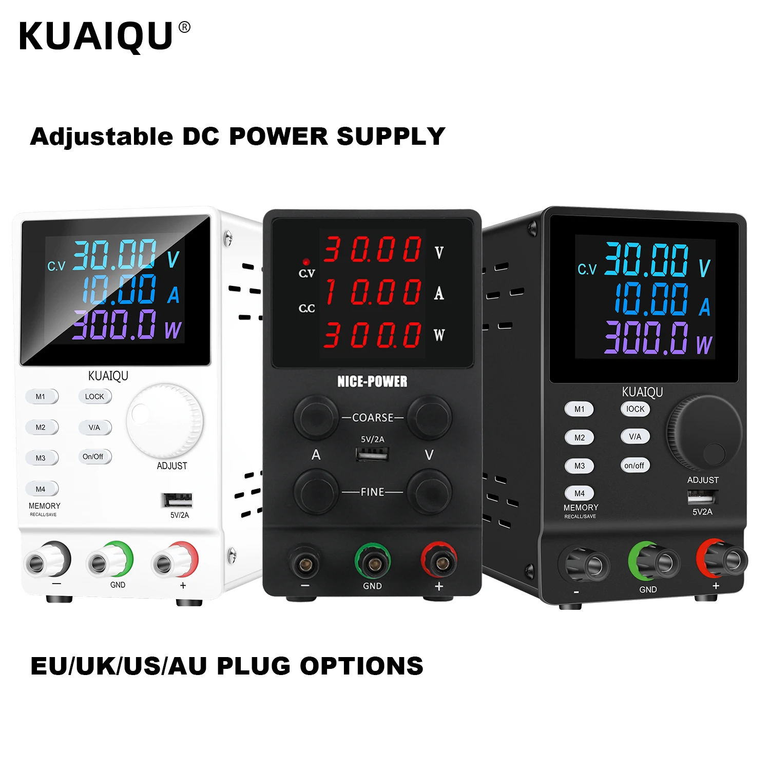 KUAIQU Adjustable DC Power Supply 30V 10A 60V 5A Lab Power Supply Bench Power Source Stabilized Voltage Regulator Switch 200V 1A