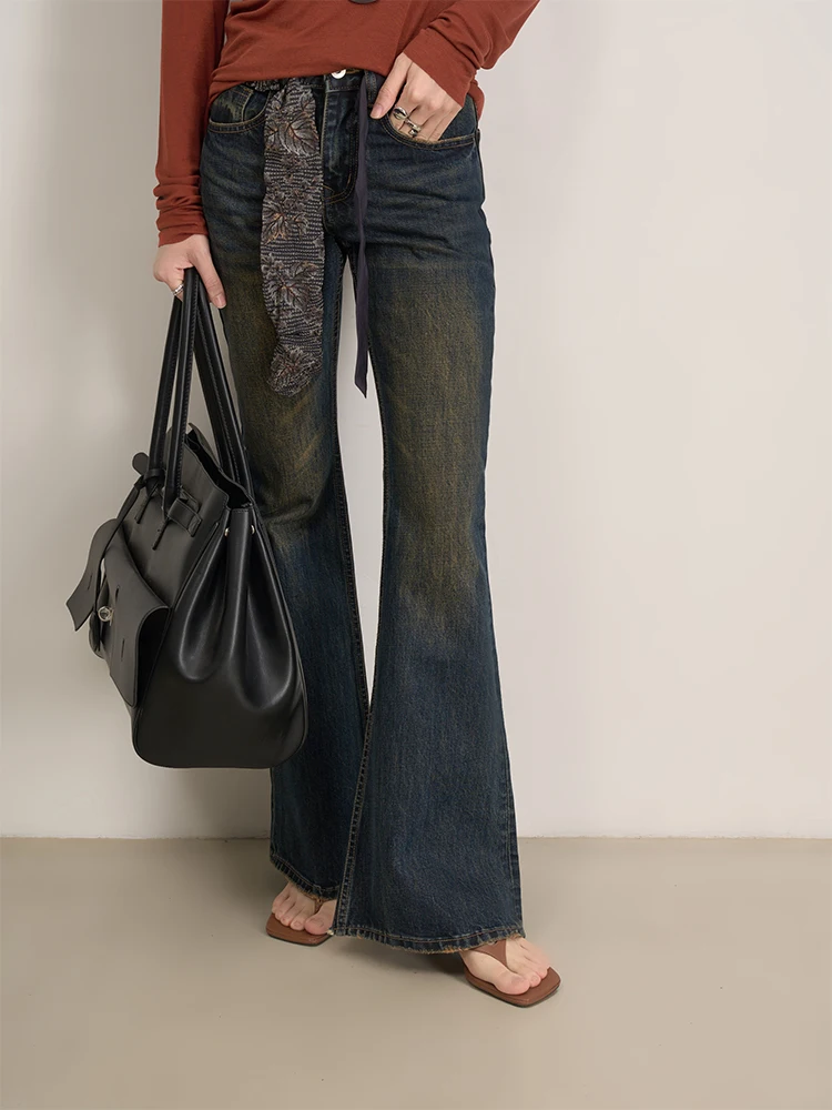 

Джинсы-клеш с высокой талией для похудения, винтажные, из плотного денима, женские, премиум-класса, прямые брюки из хлопка