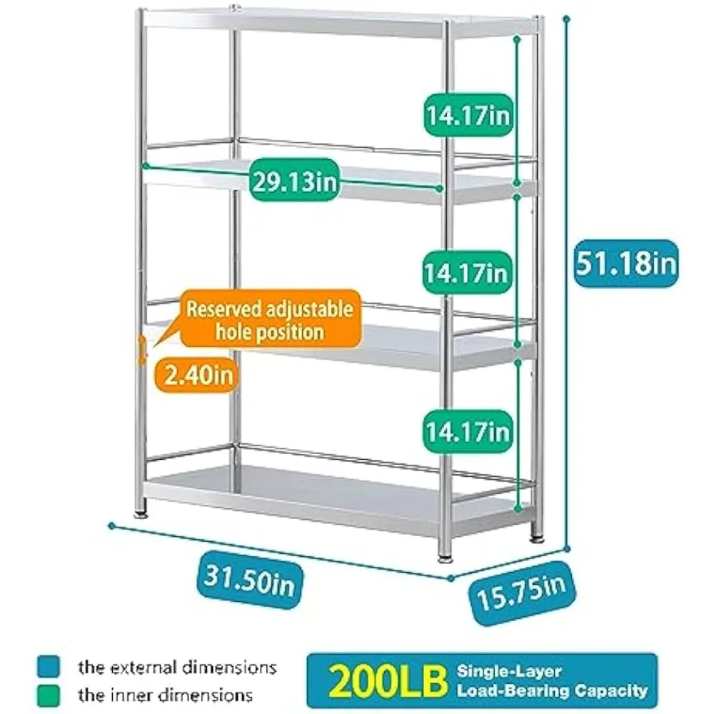 susunnus Stainless Steel Shelves 4 Tier Storage Shelves Kitchen Garage Shelves Heavy Duty Shelving Metal Shelving Units