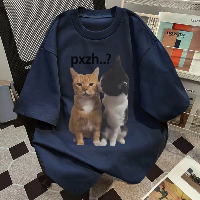 جديد اثنين القطط الصيف الرجال المرأة تي شيرت الربيع والخريف زوجين شخصية الاتجاه فضفاض عادية كم قصير #3