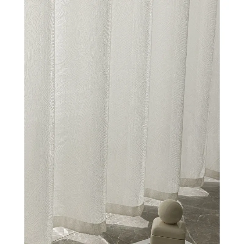 French White Embossed Gauze Curtains Light-impermeable Curtains Living Room Bedroom Balcony Curtains