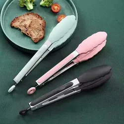 Silicone Food Tong Stainless Steel Kitchen Tongs Silicone Non-slip Cooking Clip Clamp BBQ Salad Tools Grill Kitchen Accessories