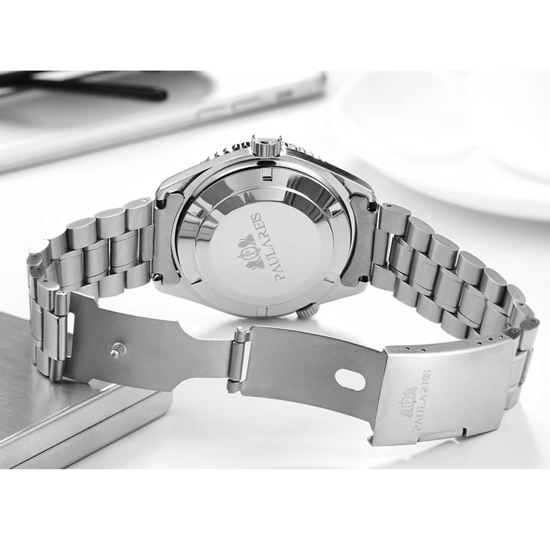 PAULAREIS P Orologio meccanico automatico a carica automatica da uomo Cinturino in acciaio inossidabile Orologio da uomo d'affari con data luminosa impermeabile