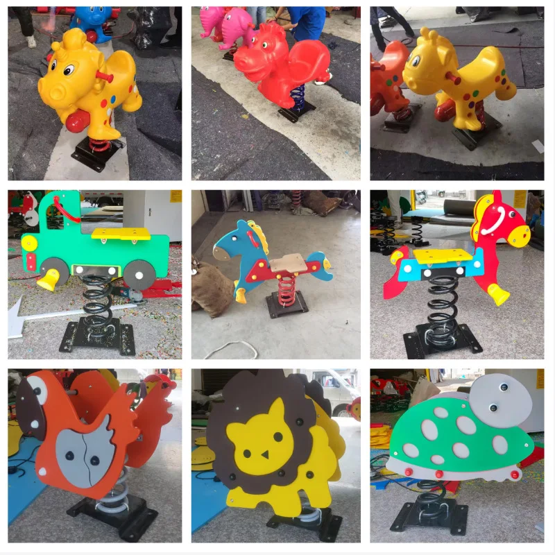 Kindergarten Park Community Outdoor Children's Plastic Toys Spring Shaking Music Animal Cartoon Modeling Trojan Horse