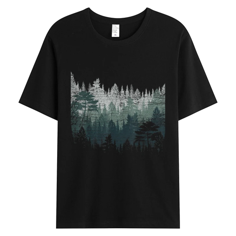

Night Nature T Shirt Man Trees Classic Forest Mens 100% Cotton Clothing Graphic T-Shirts High Quality Tops Tees Gift Streetwear