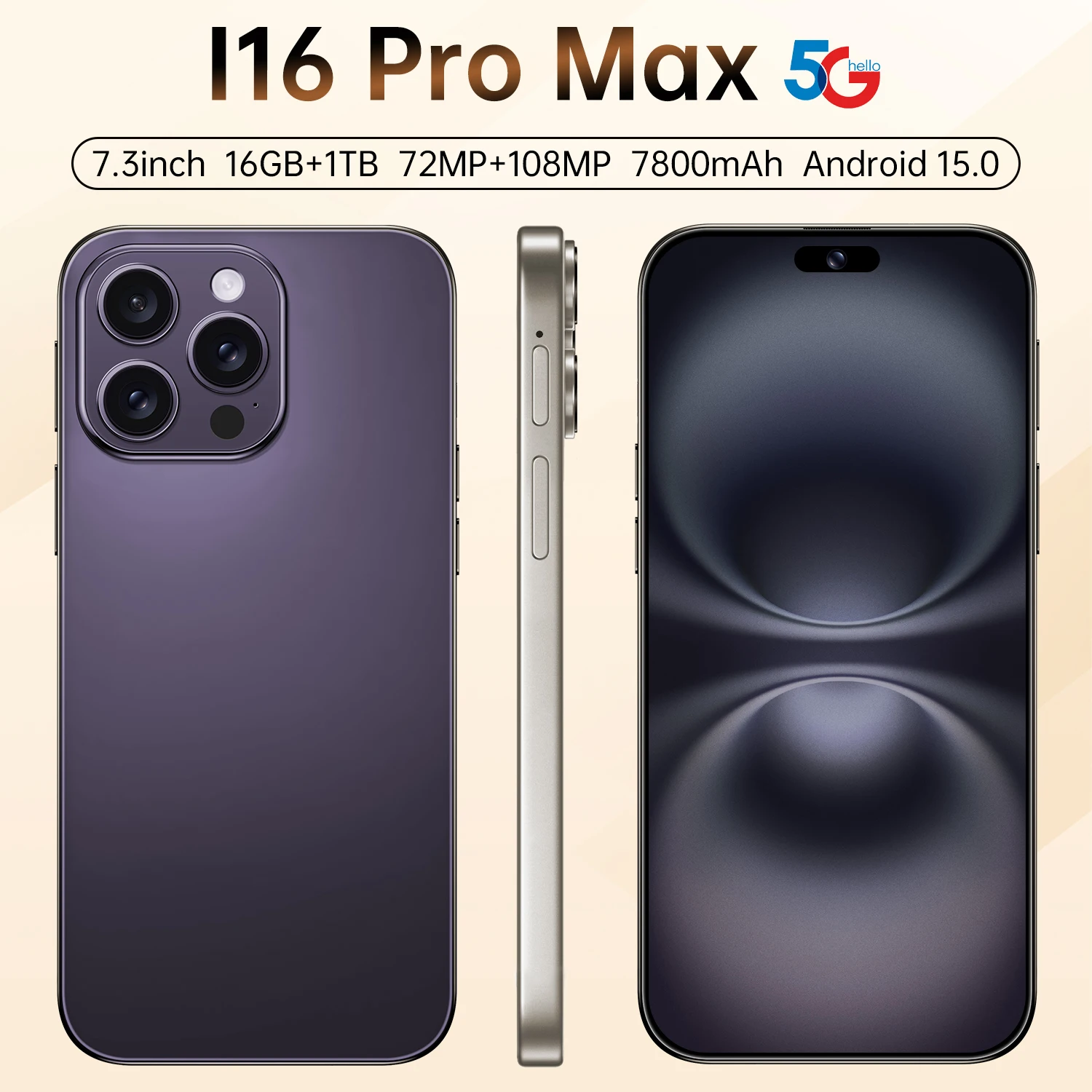 Hot 2026 Sale High Quality I16 Pro Max Original Intelligent 4G Dual Card Mobile Phones Global Version 7800mAh Battery