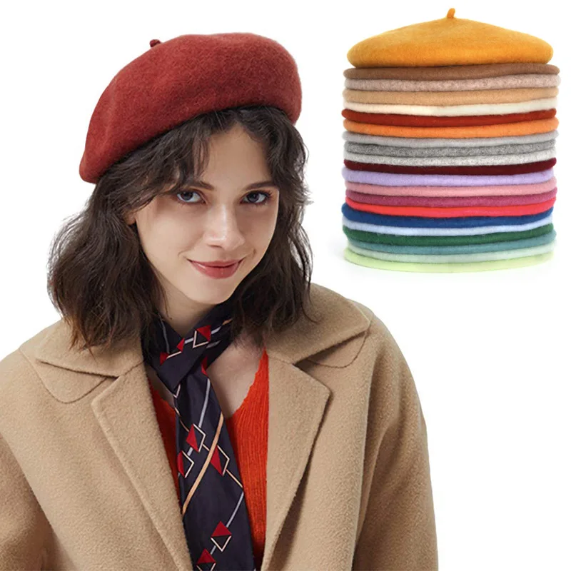 Autunno Inverno Retro Berretto Cappello Donna 100% Lana Britannico Hepburn elegante Artista Pittore Cappelli di Spessore Caldo di Lana Zucca Berretti Cap