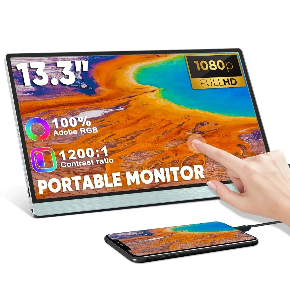 Best SIBOLAN 13.3 Inch Type-C Touch Screen Monitor 1920*1080P 60Hz Refresh OEM USB C Portable Gaming Monitor HDR Speaker Laptop/