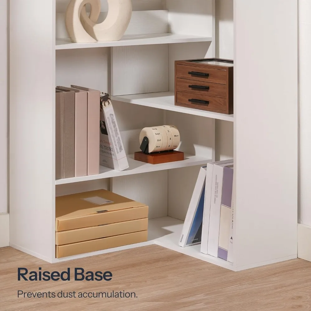 رف كتب زاوية، خزانة كتب على شكل حرف L بطول 65 بوصة مع حواجز، رف زاوية خشبي، رف عرض تخزين حديث للكتب