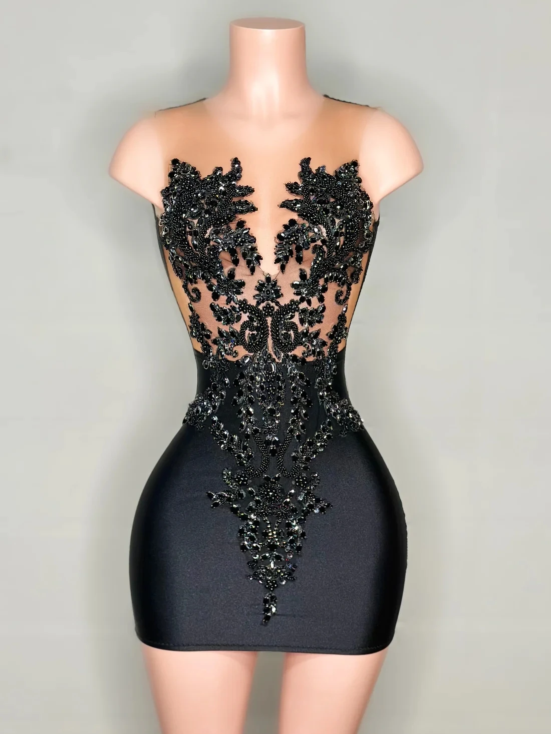 

Luxury Black Sheer Diamond Short Prom Dresses Black Girls Sexy Birthday Party Dresses African Mini Cocktail Dresses Homecoming