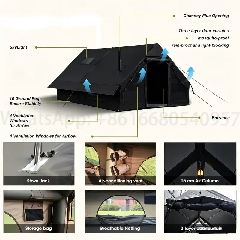 Large Portable Inflatable Four-Season Family Camping Tent Oxford Waterproof UV-Resistant Quick Automatic OEM ODM - view 4