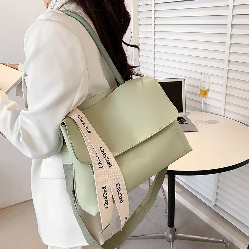 JIOMAY-Bolso de mano de cuero sintético para mujer, bolsa de hombro informal de gran capacidad, Color sólido, a la moda, 2022