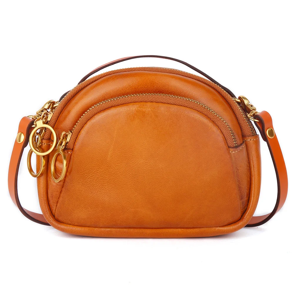 Mini bolso de cuero genuino para mujer, bandolera pequeña de hombro, elegante, monedero y bolso