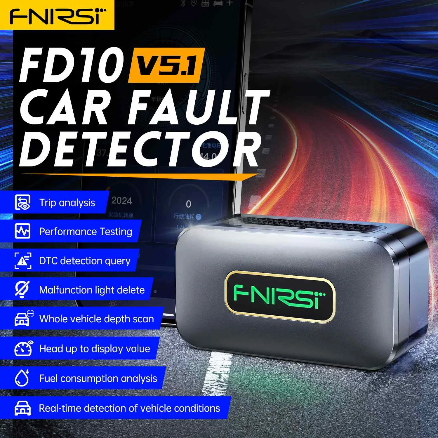 

FD10 Car OBD2 Scanner Code Reader Clear Error OBD Diagnostic Tool IOS Android BluetoothV5.1 Check Engine Light Car Repair