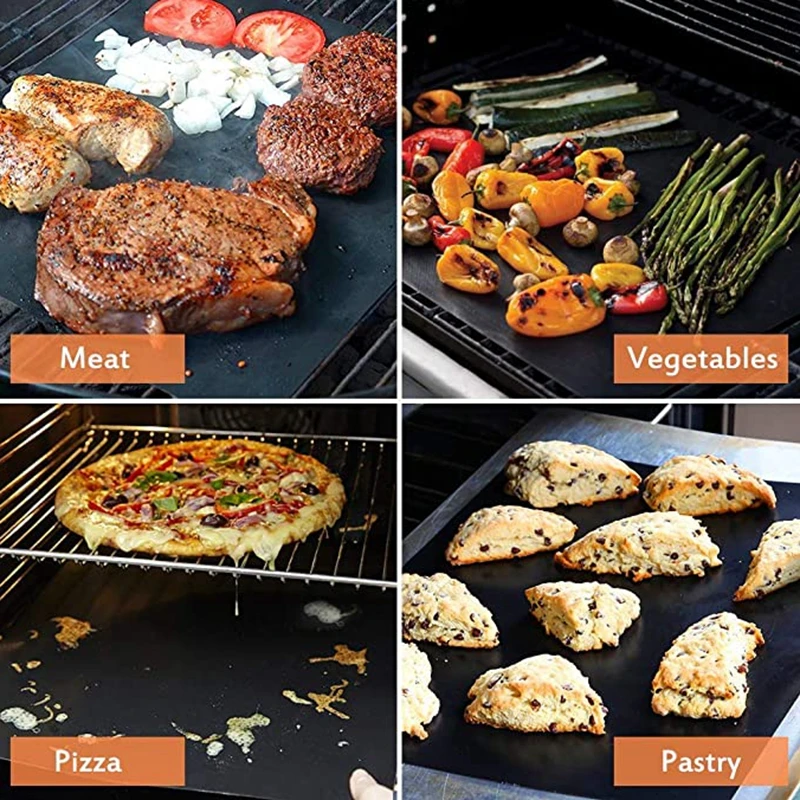 1-2pcs Reusable BBQ Grill Mat With Oil Brush Outdoor Kitchen BBQ Accessories Silicone  Barbecue Mat For Air Fryer Oven Baking Di