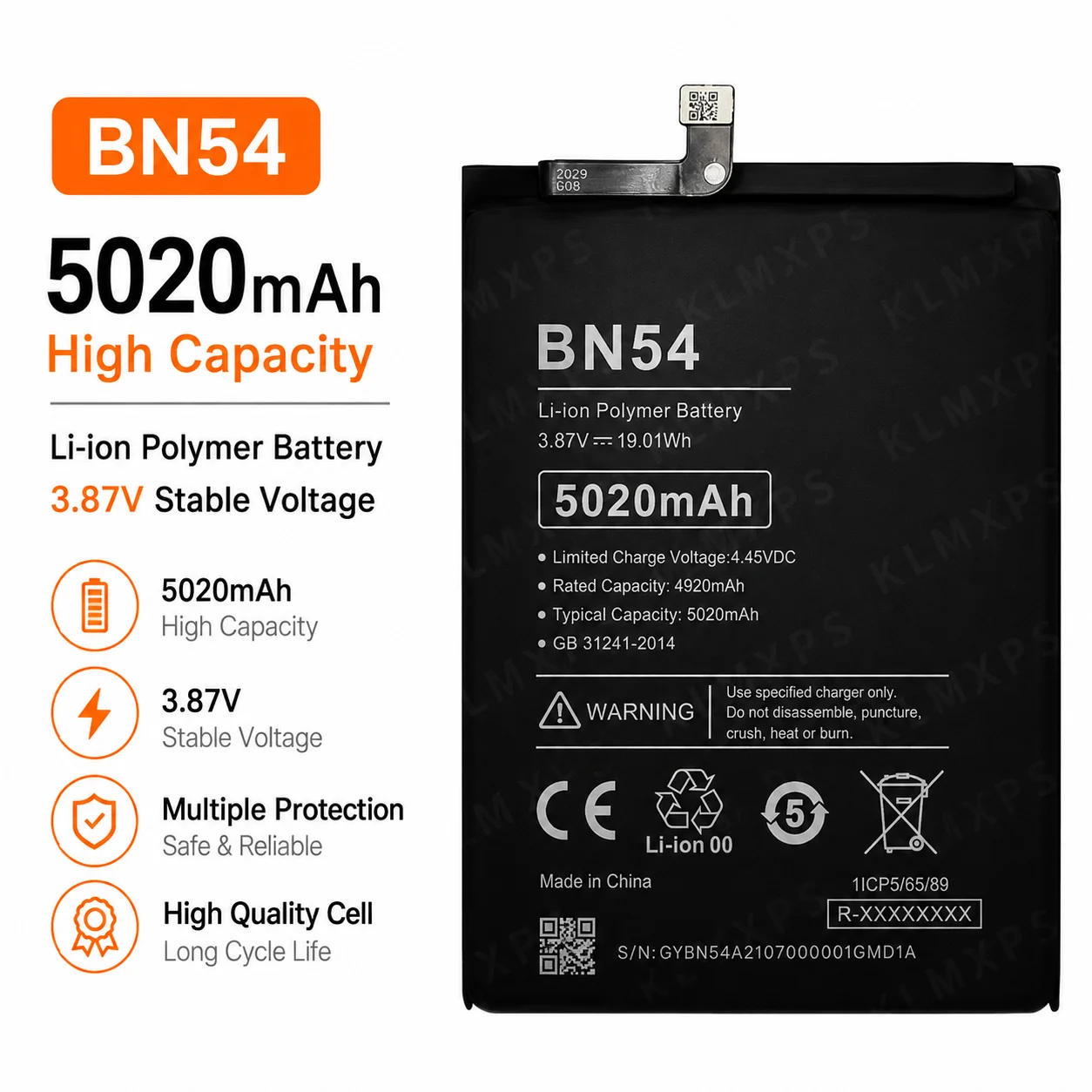Compatible For Xiaomi Redmi Note 9 5G Note9 Redmi 9 10X 4G Replacement Battery BN54 High Capacity Phone Power