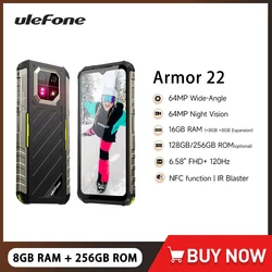 Ulefone Armor 22 Rugged Smartphone Android 13 6.58 Inch 8GB+256GB Mobile Phones 64MP Night Camera 6600mAh Cell Phone On Sale