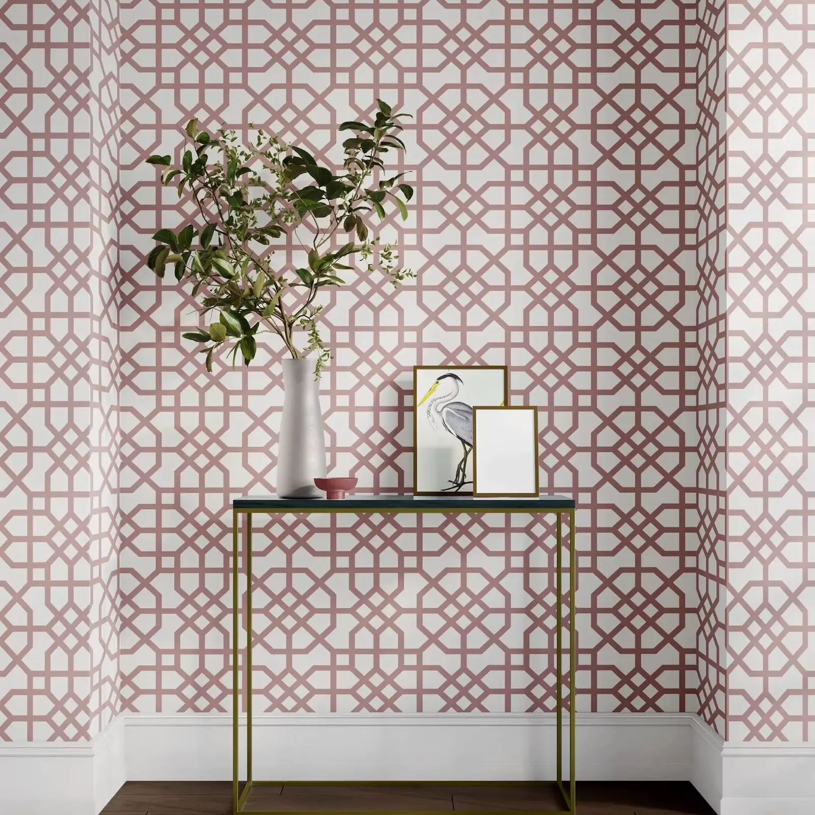 Modern Mauve Geometric Lattice Peel and Stick Wallpaper,Large Trellis Design Wall Mural,Bedroom Decor,Self-adhesive Or Tradition