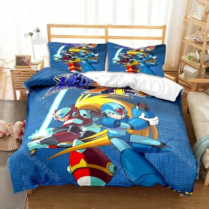 3D Printed Rockman Megaman Game Cartoon Bedding Set for Boys Girls Duvet Cover Twin Queen King Full Single Double Sizes