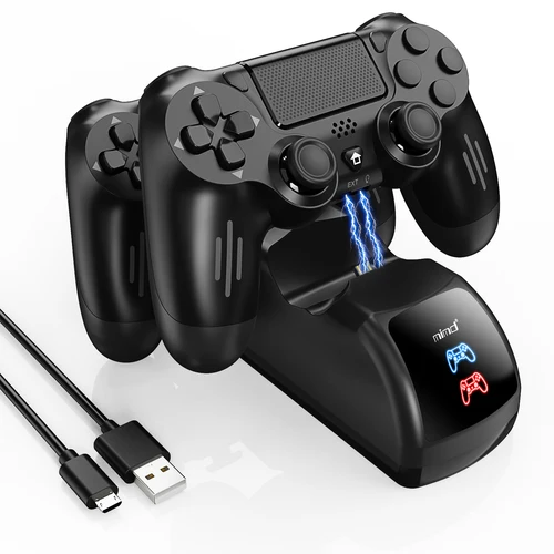 Imagen 1 del producto Base de carga rápida para controlador dual PS4, 2 controladores de carga rápida, cable USB, compatible con P4/P4 Slim/P4 Pro
