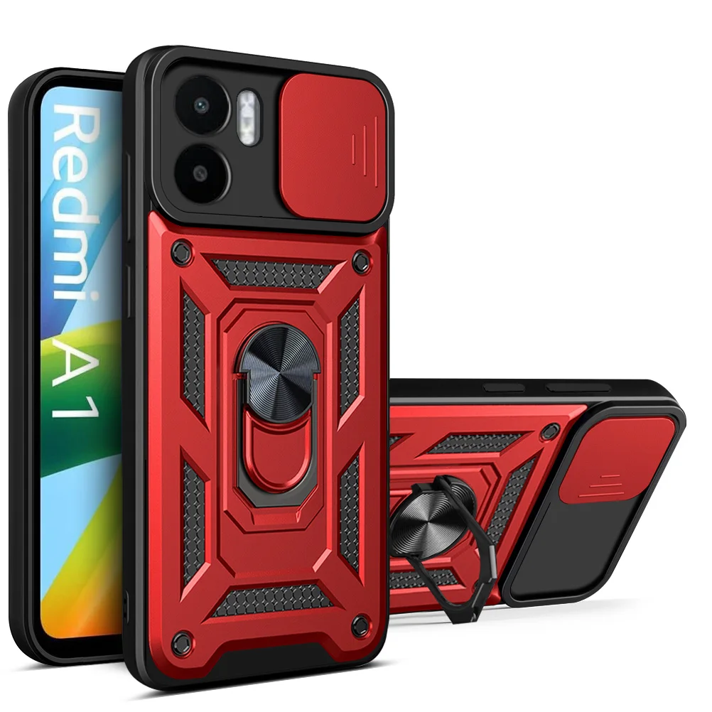 Cover per Xiaomi Redmi A1 / Redmi A2 con Anello, Custodia Supporto Magnetica Rigida Resistente Antiurto Doppio Strato Protettiva Calamita Bumper Case (Xiaomi Redmi A1 / Redmi A2, Nero