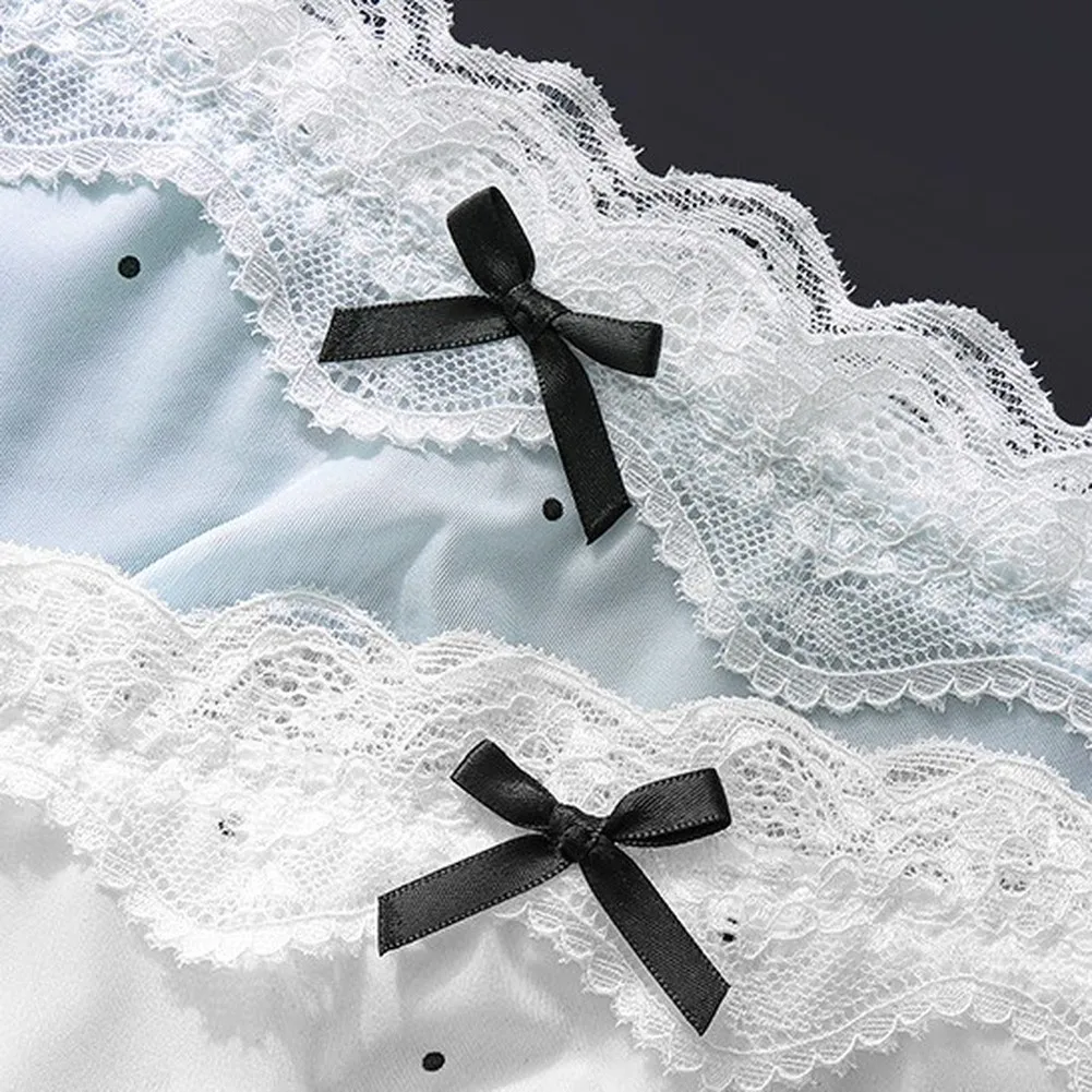 Men's Sweet Lace Trim Bow Ice Silk Seamless Briefs Underwear 3D Bulge Pouch Printed Panties Fashion Man Underpants