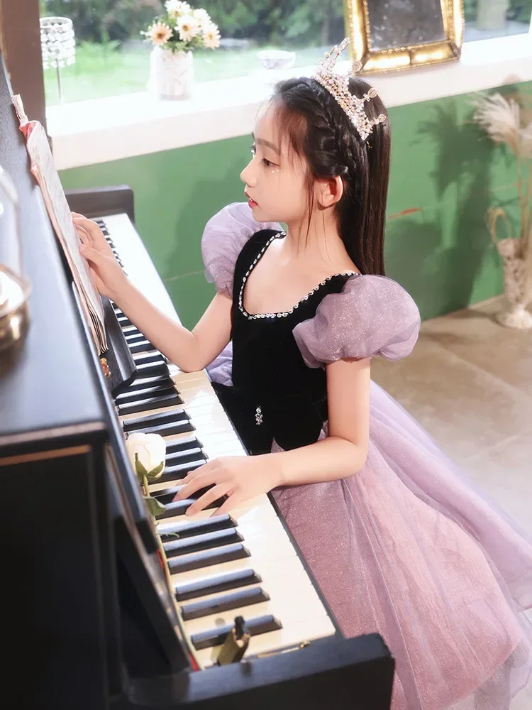 Party Princess Dress for Girls Children Beading Ballet Ball Gown Gala Teenage Girl Children Clothes Piano Performance Dresses