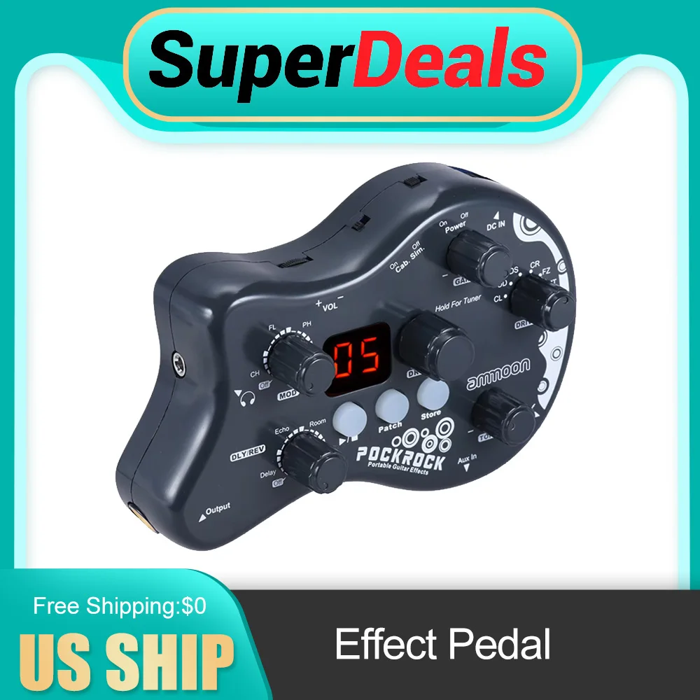 PockRock Guitar Processor Effect Pedal Multi-Effect Pedals 15 Effect Types 40 Drum Rhythms with Power Adapter for Guitars