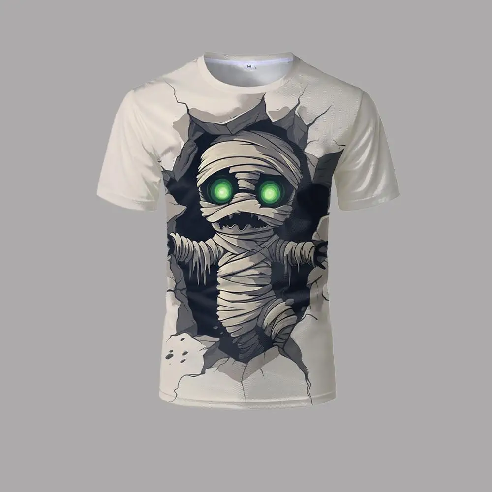 

New Men's 3D Mummy Print T-Shirt Halloween Street Casual Fashion Short Sleeve Youth Novelty Daily Party Round Neck Top Gift