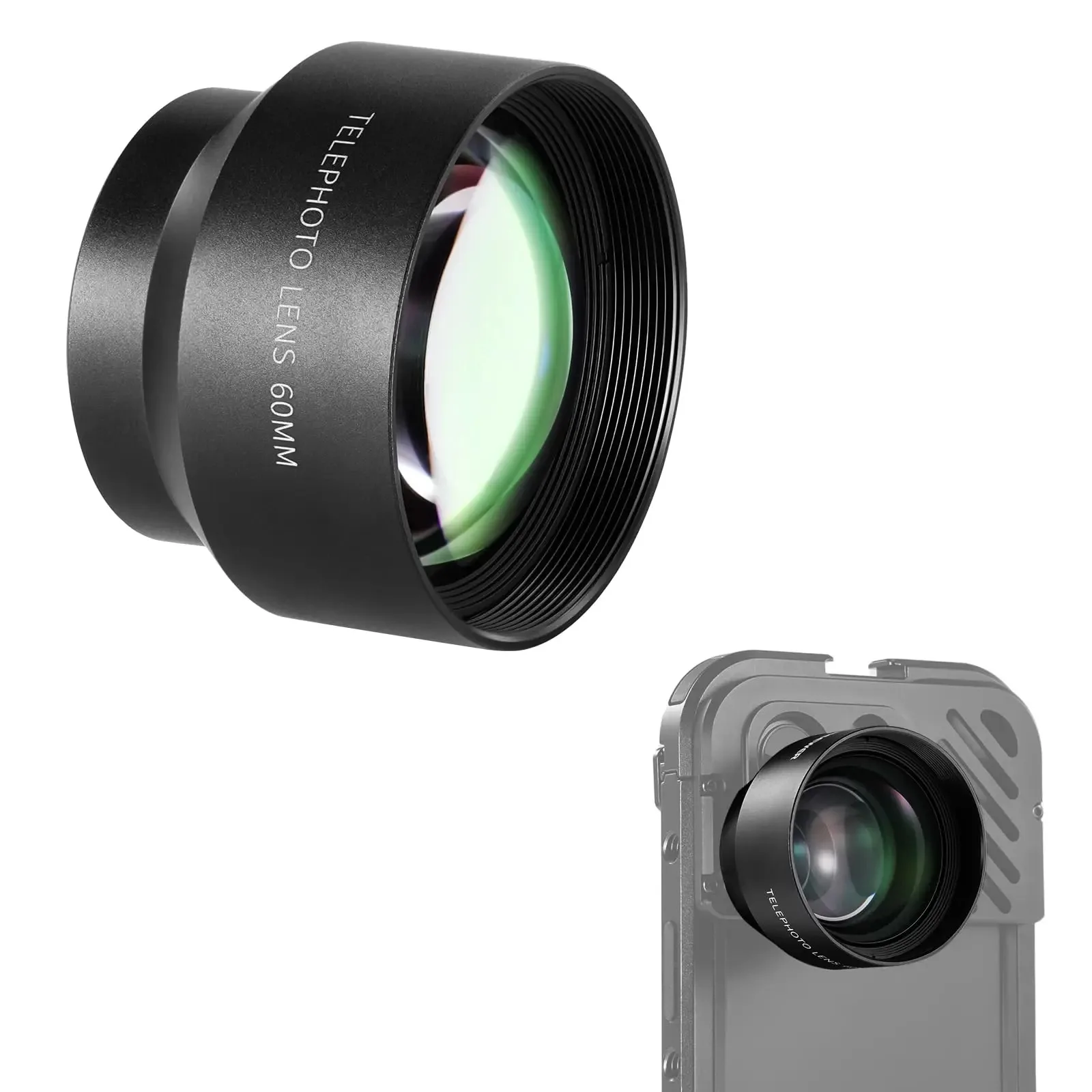 NEEWER HD 60mm Telephoto Lens 2X Magnification for iPho 15 Pro Max/Samsu/Xiam Pho Cage Case with 17mm Lens Adapter