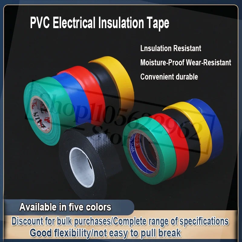 1 Roll 10 Meters PVC Insulation Tape Electrical Tape Ultra-Adhesive/Non-Stick PVC Waterproof Tape Black Red Blue Yellow Green