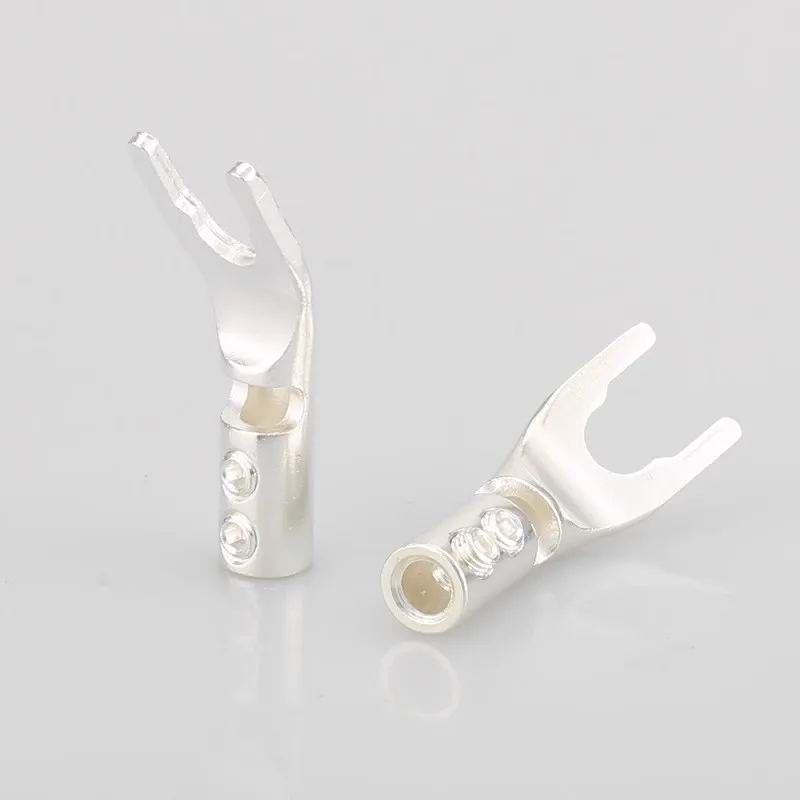 HiFi Pure Copper Silver Plated Y Plug Spade Plug Speaker Cable Wire Connector Fork SY1536