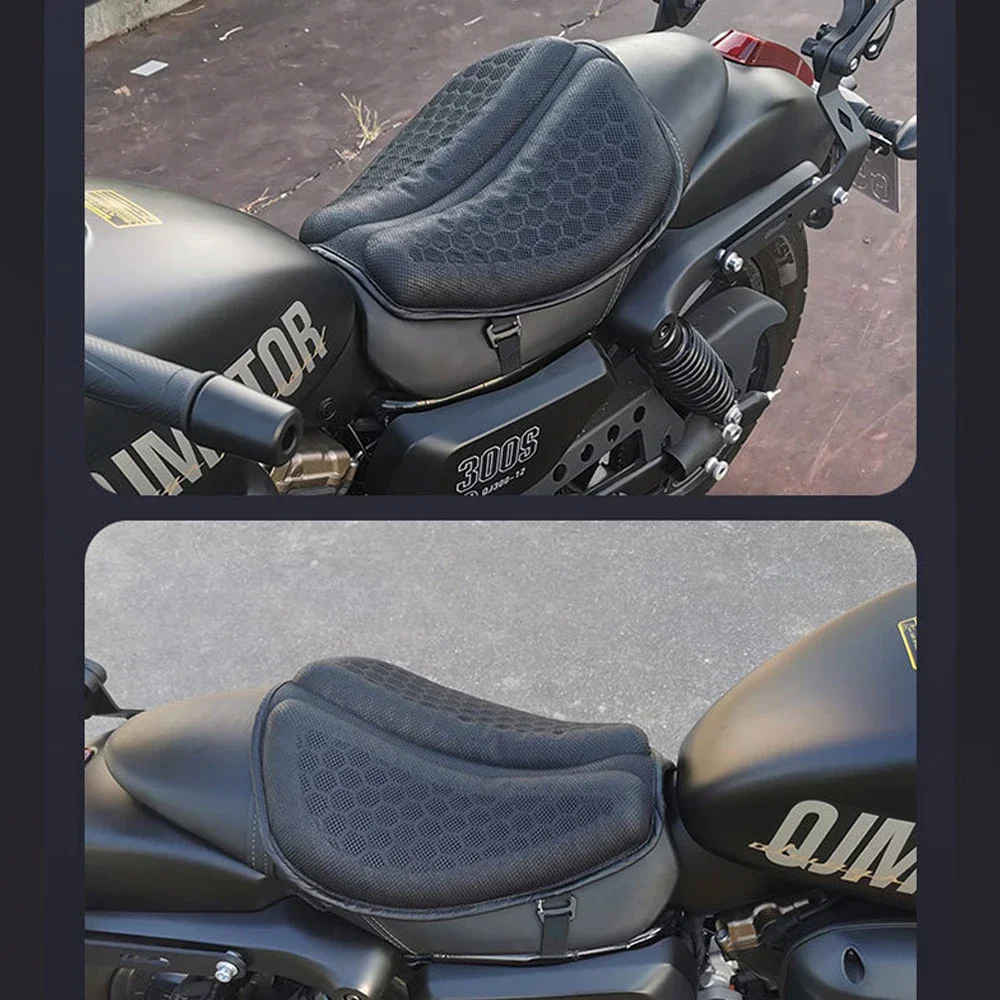 Cojín de asiento de motocicleta, almohadilla de Gel absorbente de golpes para viajes largos, estructura de panal 3D y funda de asiento transpirable