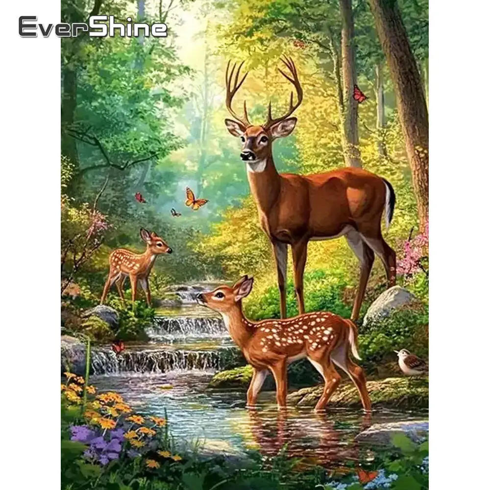 Evershine Deer Diamond Painting Animal DIY Acrylic Craft Supplies Diamond Mosaic Forest Craft Kit Decor For Home