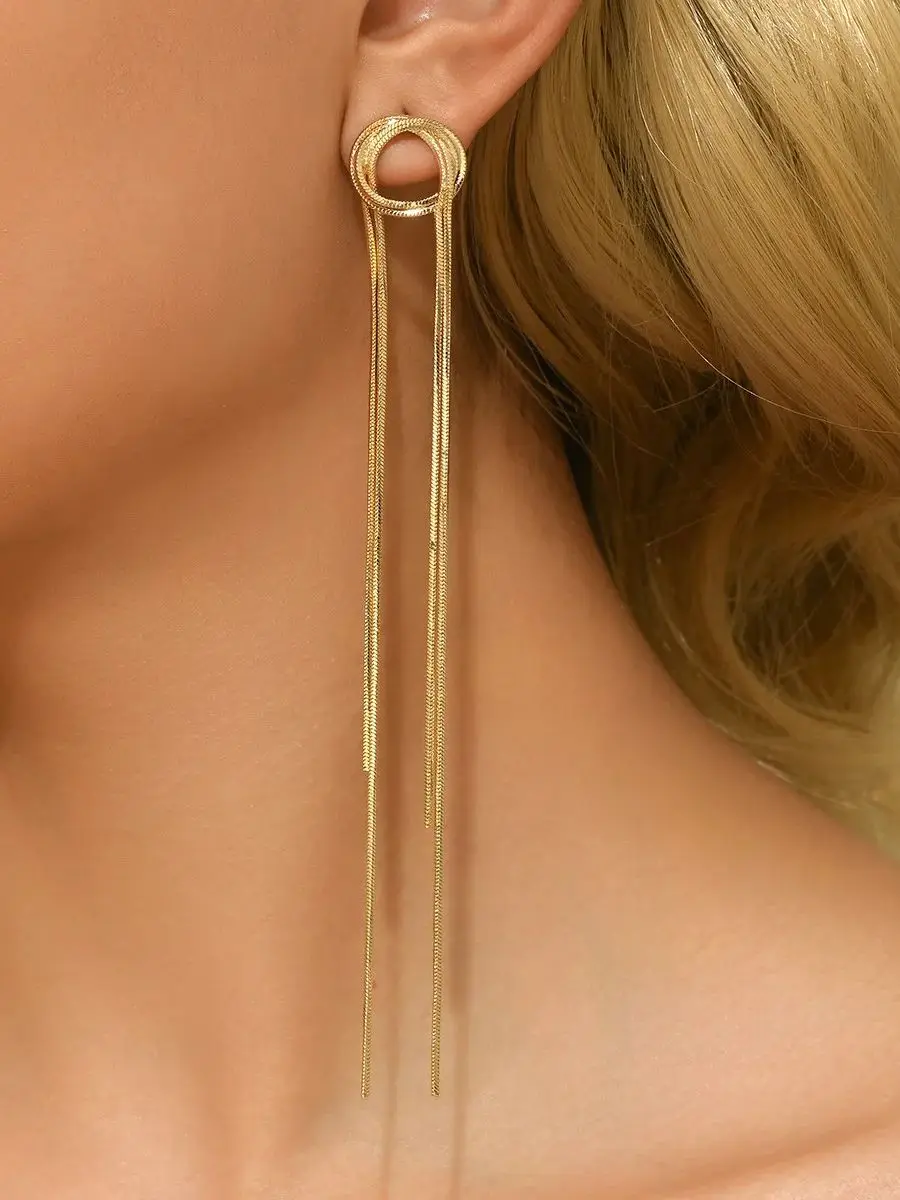Elegante lange Fransen-Tropfenohrringe für Frauen, minimalistischer achtzackiger Stern, baumelnde lineare Quasten-Ohrringe, Party-Schmuck, Geschenke – Detail 3
