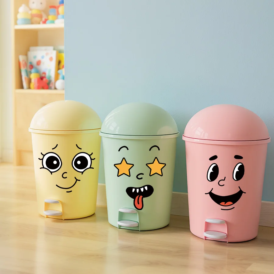 ملصقات سلة المهملات المضحكة - 4 قطع من ملصقات سلة المهملات الكرتونية المقاومة للماء من الفينيل لديكور المطبخ والمكتب والمنزل