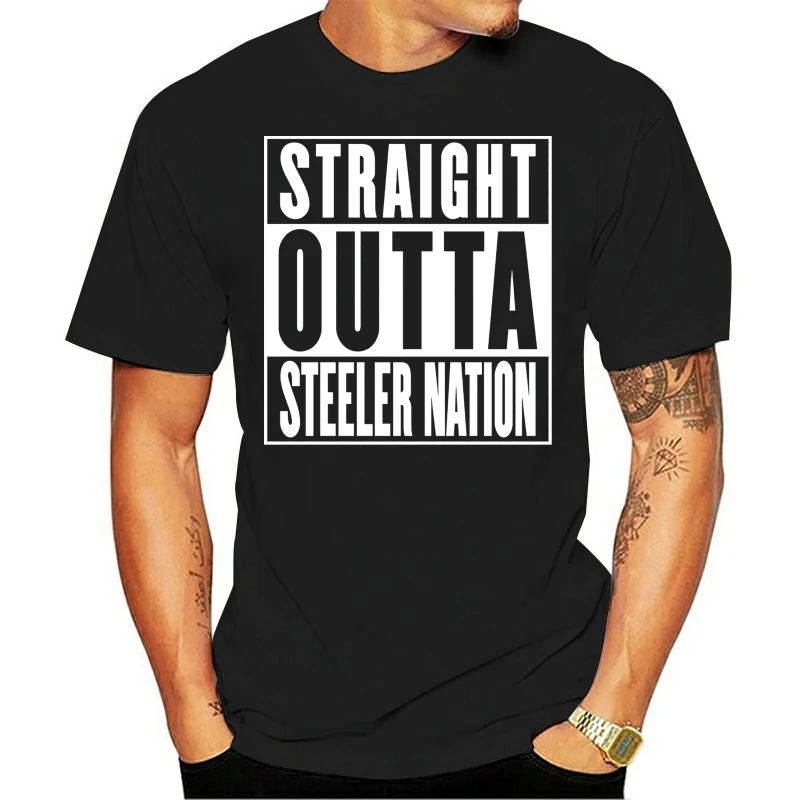 Men t shirt Fashion Straight Outta Steeler Nation White Color Black Color XS-Size t-shirt novelty tshirt women