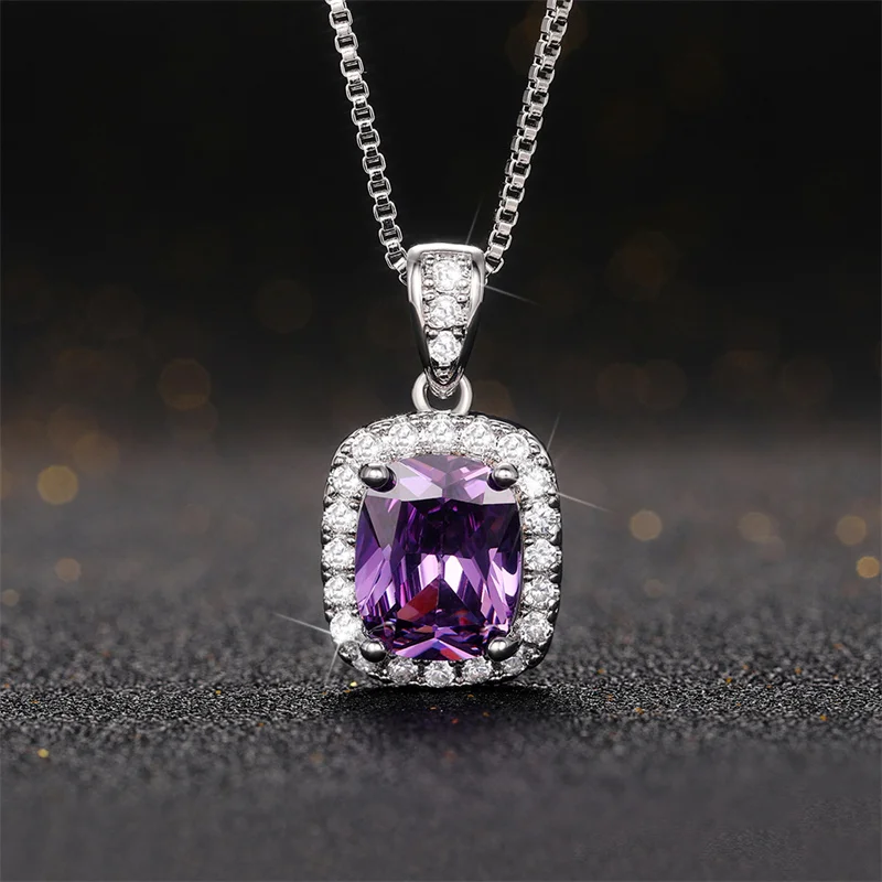 Huitan Geometrische Zirkonia Anhänger Halskette für Frauen Luxus Temperament Weibliche Hochzeit Trend Hals Zubehör Party Schmuck – Detail 14