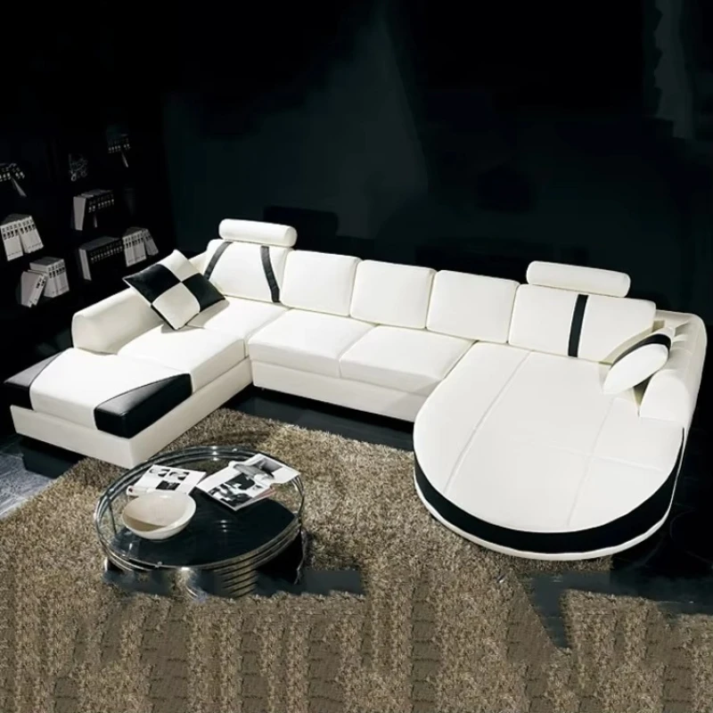 Modern U-shaped Leather Sofa Wood New Design Sponge Filled Suitable For Apartment Use Luxury Lounge Lazy Living Room Furniture